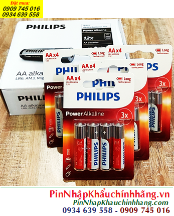 COMBO mua 01hộp 12vỉ 4viên (=48viên) Pin Philips LR6P4B/97 Power Alkaline AA 1.5v _Giá chỉ 445.000/Hộp